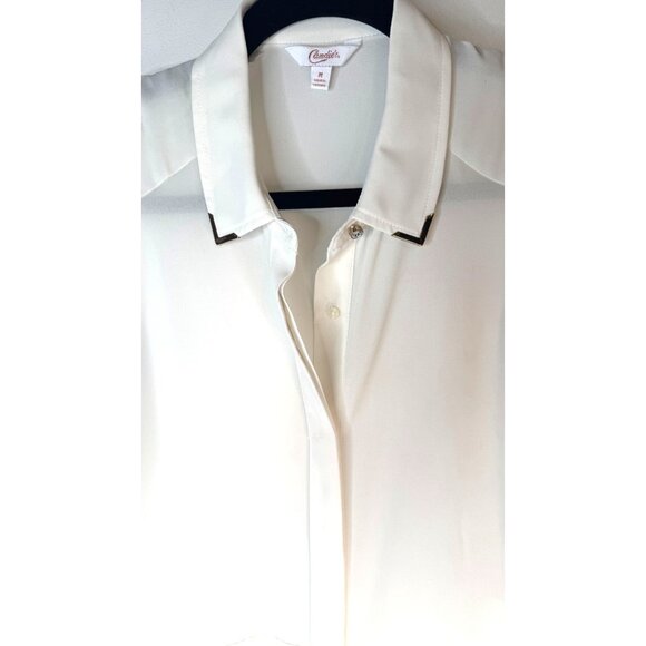 2/$30 Candies M White Sleeveless Button-Up Blouse With Sheer Detail - Picture 6 of 16